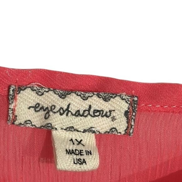 Eyeshadow Womens Plus Size 1X Sheer Pink Flutter Sleeve Top With Stud Accents - Picture 3 of 9